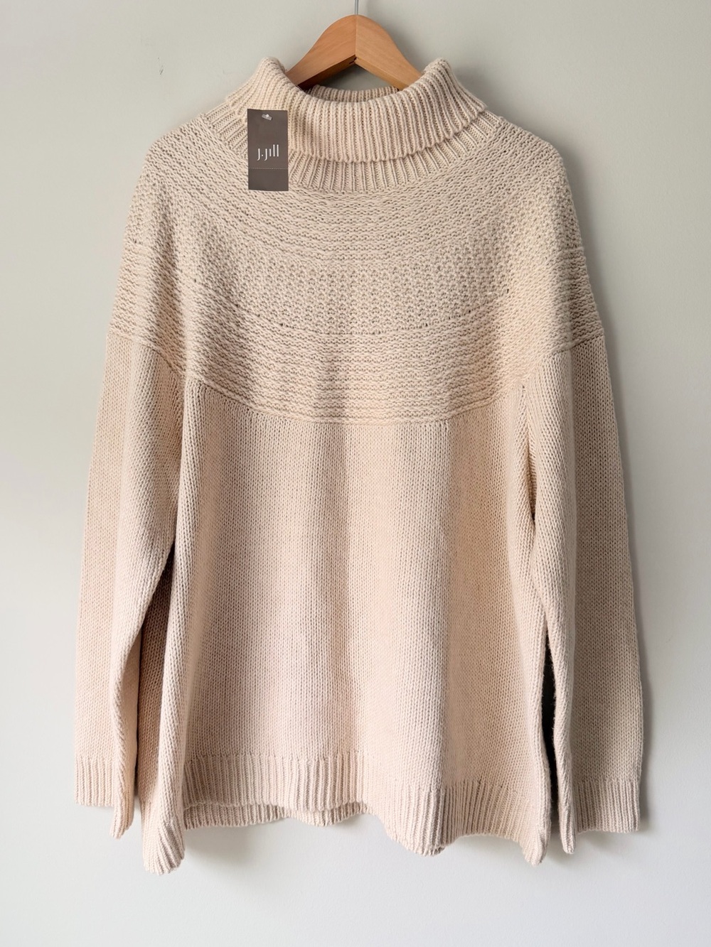 J. Jill Desert Sand Shimmer Yoke Turtleneck Sequin Sweater 2X Plus NWT Neutral